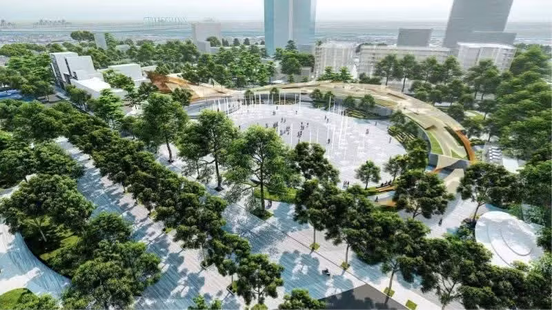 还剑湖及周边区域空间景观改造整治与空间重建项目完工后的效果图。（图片来源：河内建设局）