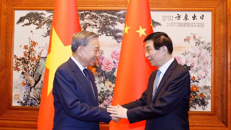 越共中央总书记、国家主席苏林会见中国全国政协主席王沪宁。