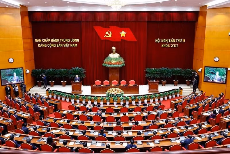 越共十三届十五中全会闭幕式。（图片来源：越通社）