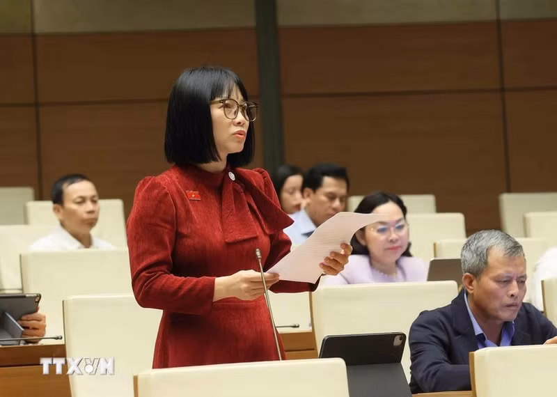 海防市国会代表阮氏越娥发言。（图片来源：越通社）