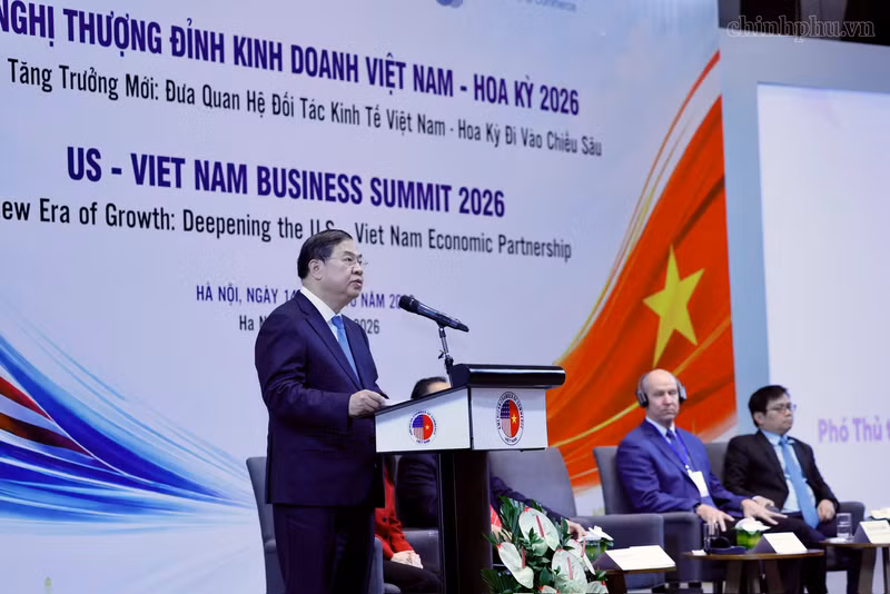 越南政府常务副总理范嘉足在越南—美国商业峰会上发表讲话。（图片来源：VGP）