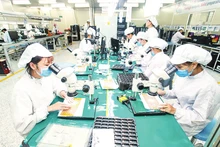 兴安省4P有限公司工厂的电子电路板生产线。