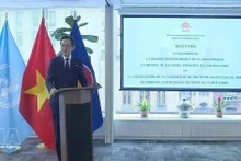 越南常驻联合国代表团团长杜雄越大使在活动上致辞。（图片来源：越通社）