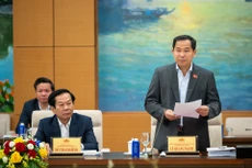 越共中央委员、国会秘书长、国会办公厅主任、国家选举委员会办公厅主任黎光孟在会上作报告。（图片来源：越通社）