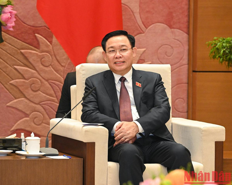 越南国会主席王廷惠在会见中发表讲话。 越南国会主席王廷惠在会见中发表讲话。