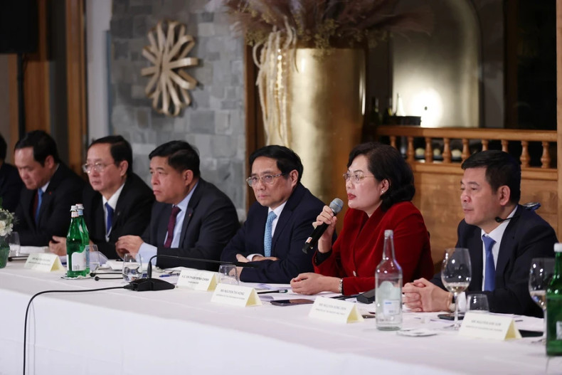 越南国家银行行长阮氏红发表讲话。