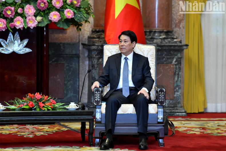 越南国家主席梁强发表讲话。 越南国家主席梁强发表讲话。