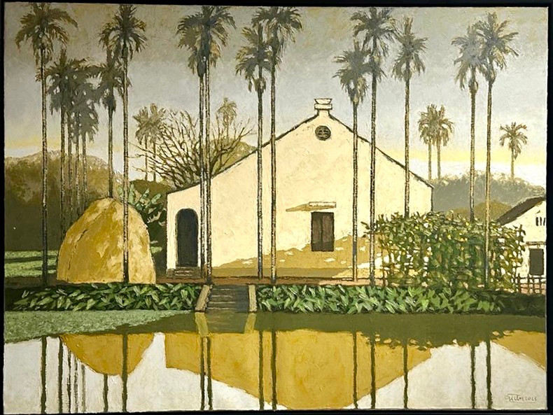 海防市美术协会主席邓进画家的作品《郊外初阳》。