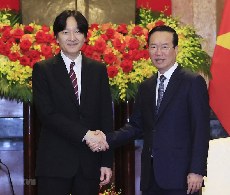 越南国家主席武文赏与日本皇嗣秋筱宫文仁亲王。 越南国家主席武文赏与日本皇嗣秋筱宫文仁亲王。