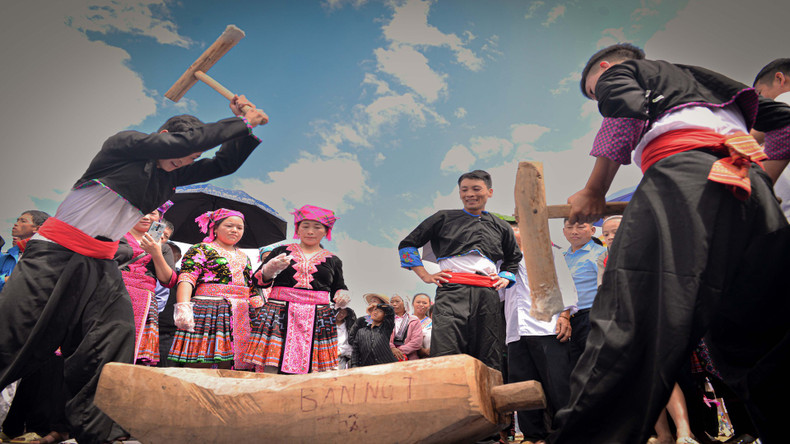 健康男青年连续把糯米饭放在一个木槽里,然后将之舂至绵软柔韧。 健康男青年连续把糯米饭放在一个木槽里,然后将之舂至绵软柔韧。