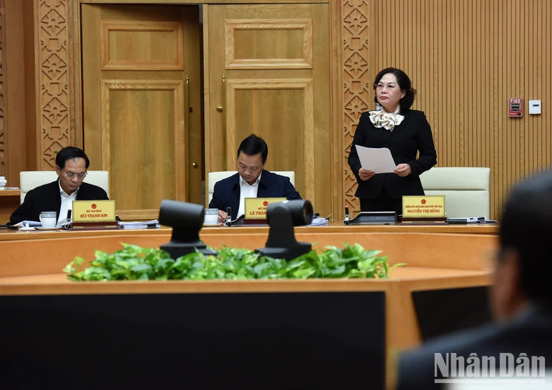 越南国家银行行长阮氏红发表讲话。