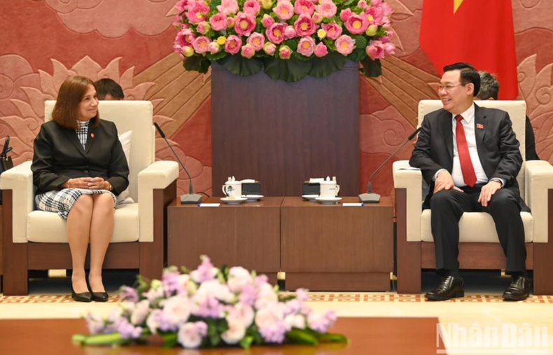 越南国会主席王廷惠会见古巴全国人民政权代表大会副主席安娜·玛丽亚·马里·马查多。