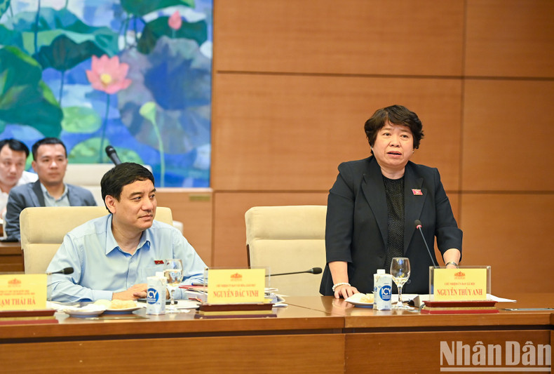 国会社会委员会主任阮翠英在见面会上发言。 国会社会委员会主任阮翠英在见面会上发言。