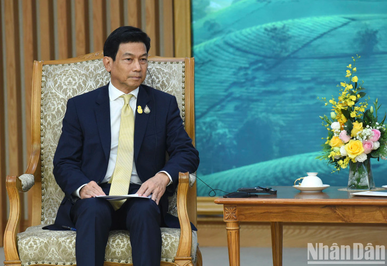 泰国副总理兼外交部长帕恩普里·巴希达-努卡拉在会见中发表讲话。