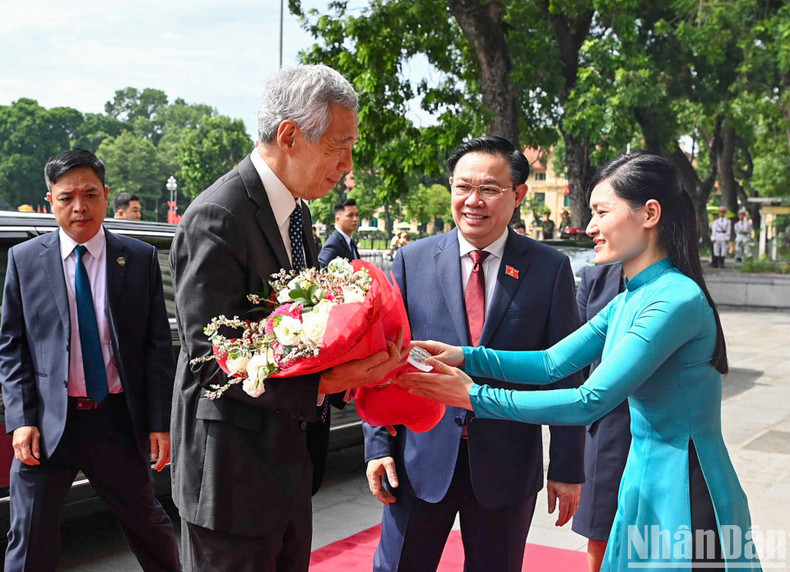 越南国会办公厅代表送花欢迎李显龙总理访越。 越南国会办公厅代表送花欢迎李显龙总理访越。
