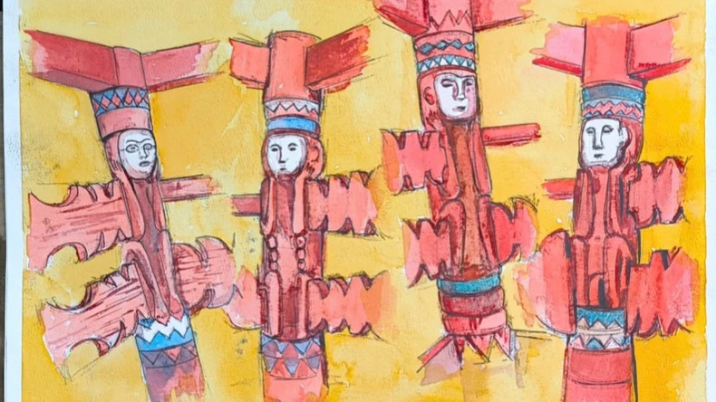 阮英秀作者的“阿雷县达渥族人传统高脚屋木柱——神像”作品。 阮英秀作者的“阿雷县达渥族人传统高脚屋木柱——神像”作品。