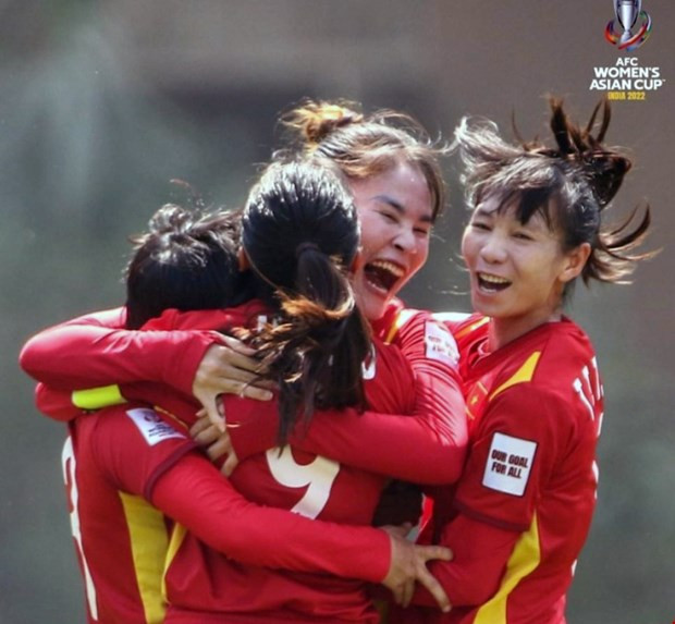 2022年2月6日下午在印度新孟买的帕提尔(DY Patil)体育场上,越南女足队以2-1击败中华台北女足队,首次获得参加2023年世界杯决赛资格。(图片来源:越通社) 2022年2月6日下午在印度新孟买的帕提尔(DY Patil)体育场上,越南女足队以2-1击败中华台北女足队,首次获得参加2023年世界杯决赛资格。(图片来源:越通社)