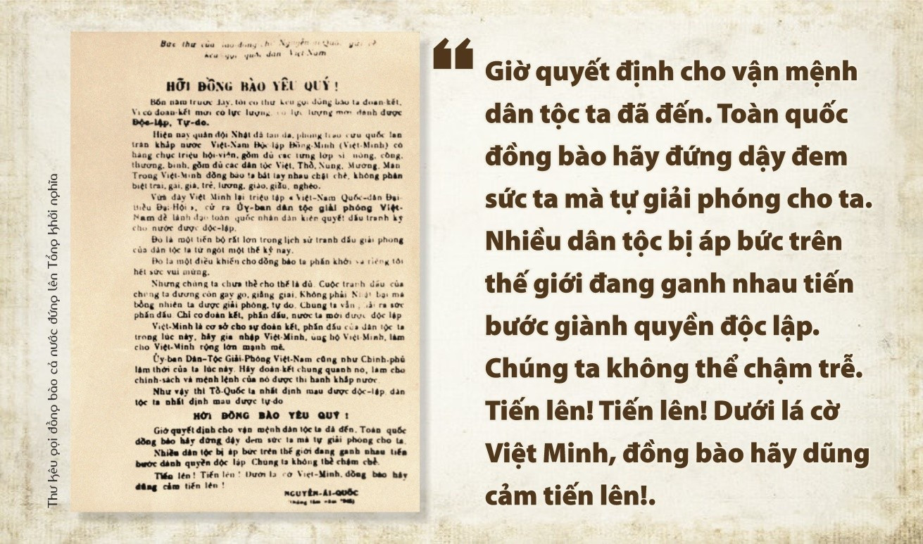 胡志明主席发表号召书，号召全国同胞奋起举行总起义。
