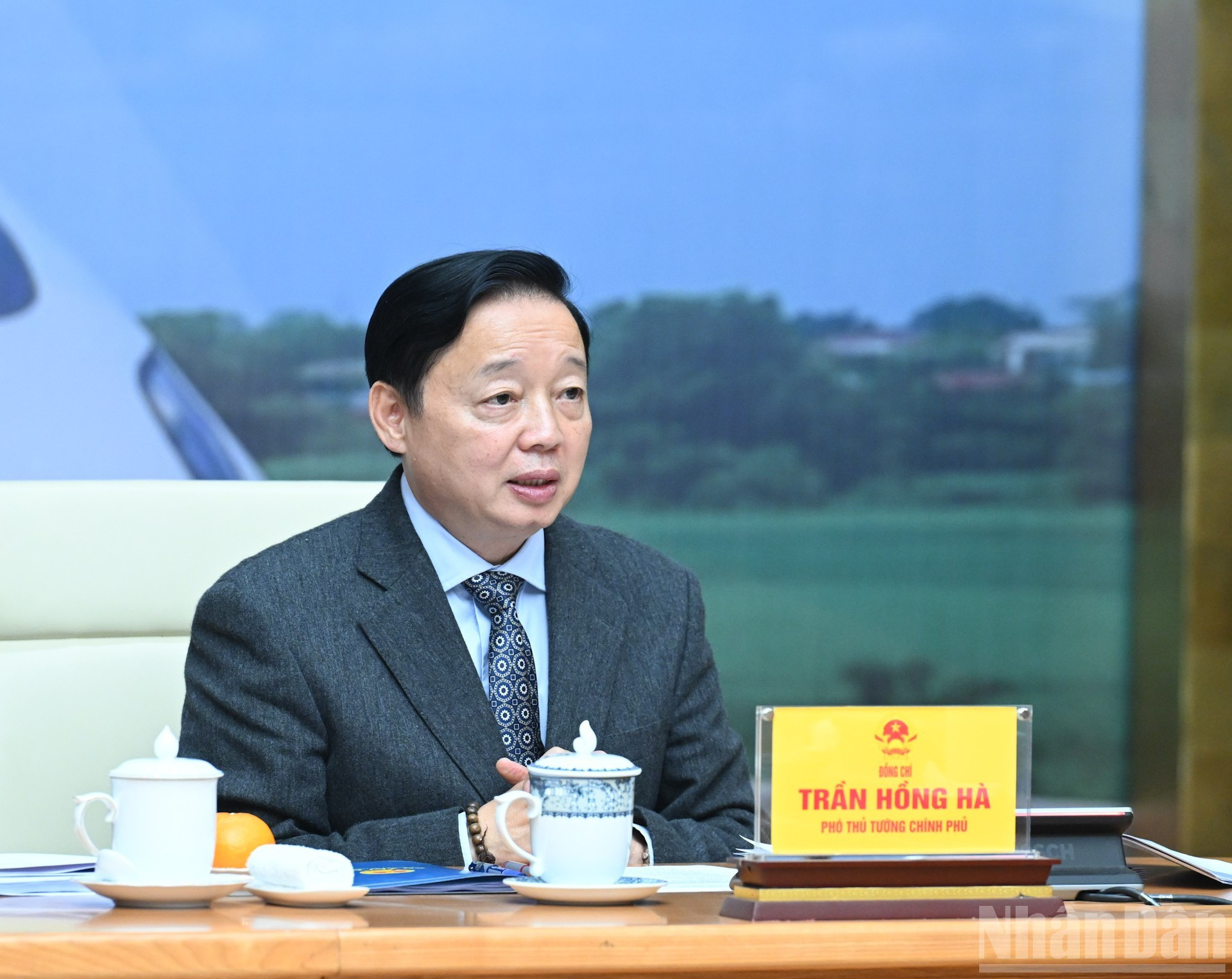 越南政府副总理陈红河发表讲话。