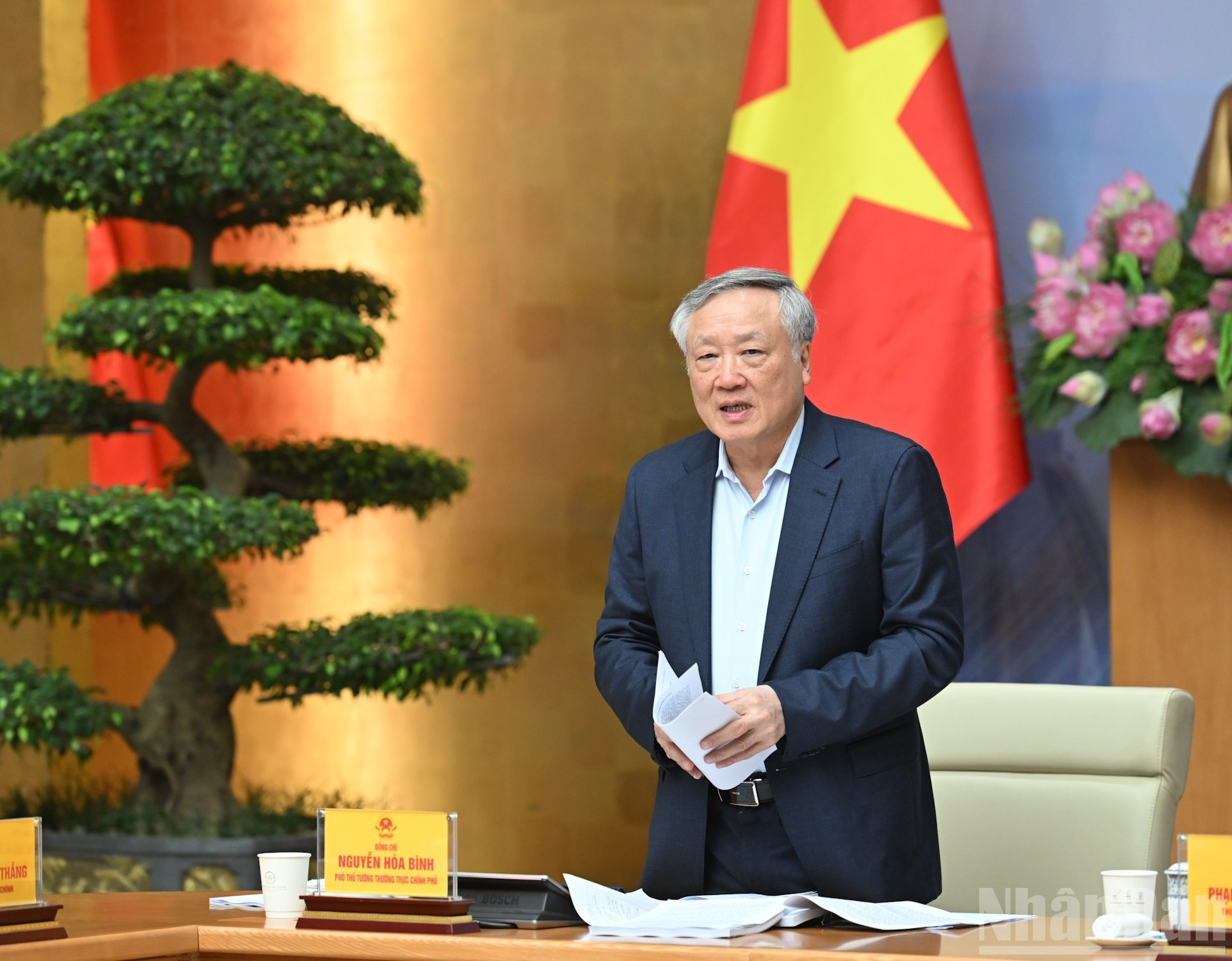 越南政府常务副总理阮和平发表讲话。