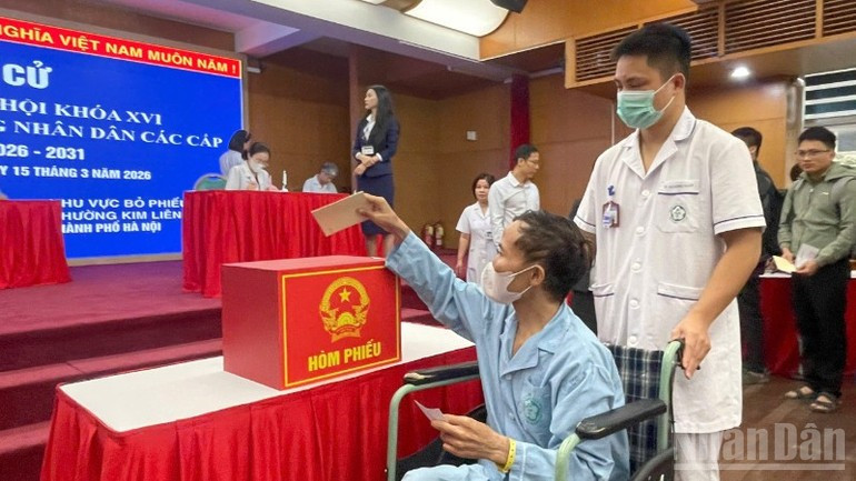 在白梅医院治疗的选民参加选举投票。