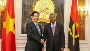 越南国家主席梁强同安哥拉总统洛伦索举行会谈。