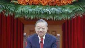 越共中央总书记苏林同中共中央总书记、中国国家主席习近平通电话。（图片来源：越通社）