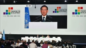 越南政府副总理胡德福出席FfD4全体讨论会并发表重要讲话。（图片来源：越通社）