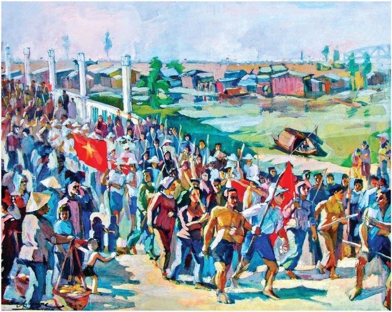 画家友方创作的作品《1945年8月的新安》,取材于画家黄文锦的故事。(武孟好 摄) 03.jpg