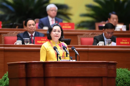 越共中央委员、国会党委常务委员会委员、国会副主席阮氏青在会上发言。