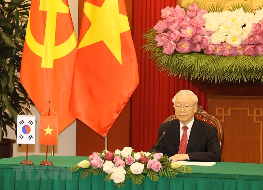 越共中央总书记阮富仲同韩国总统尹锡悦举行会谈（组图） ảnh 5