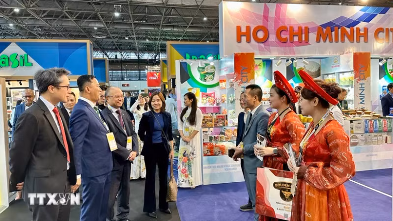 越南驻法国大使丁全胜参观越南展位。