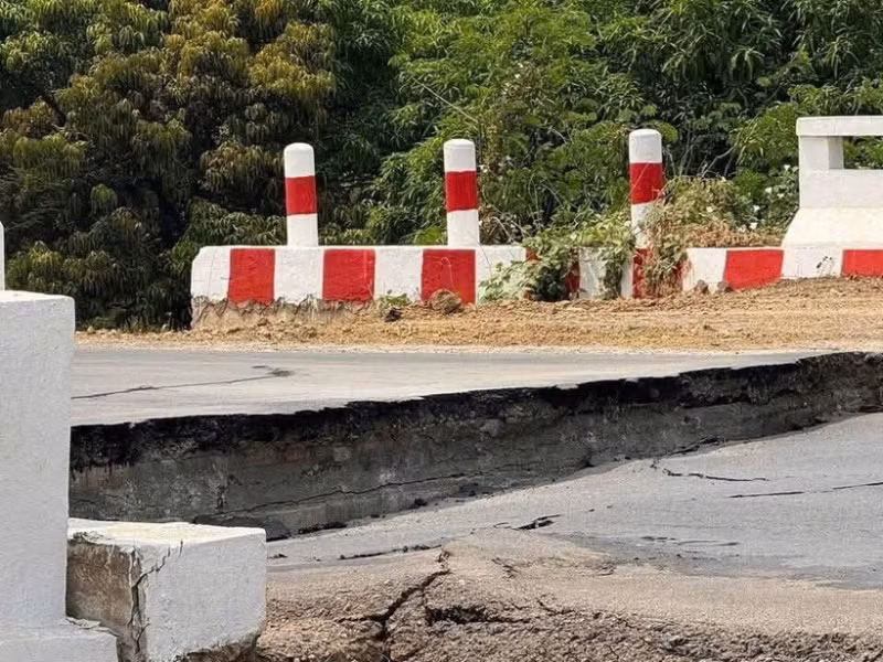 缅甸地震造成路面受损。
