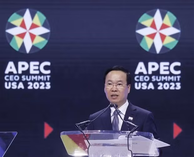 越南国家主席武文赏在2023年亚太经合组织工商领导人峰会上发表讲话。 越南国家主席武文赏在2023年亚太经合组织工商领导人峰会上发表讲话。
