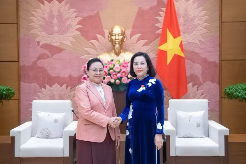 越南国会副主席阮氏青会见老挝驻越大使坎葆·恩塔万。