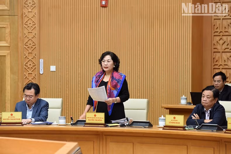 越南国家银行行长阮氏红在会上发言。