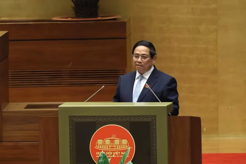 越南政府总理范明正在会上发表讲话。（图片来源：越通社）