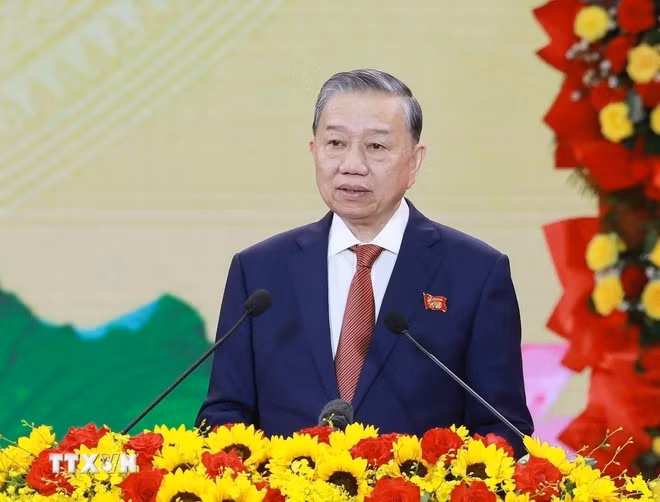 苏林总书记在庆典上发表讲话。（图片来源：越通社）