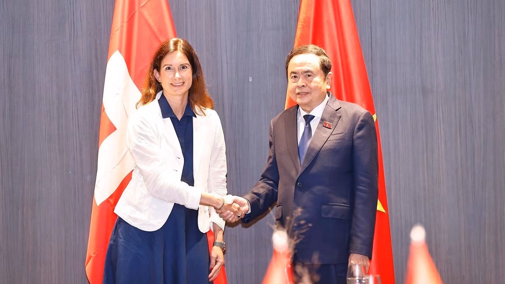 国会主席陈青敏会见瑞士国民院议长玛雅·里尼克。