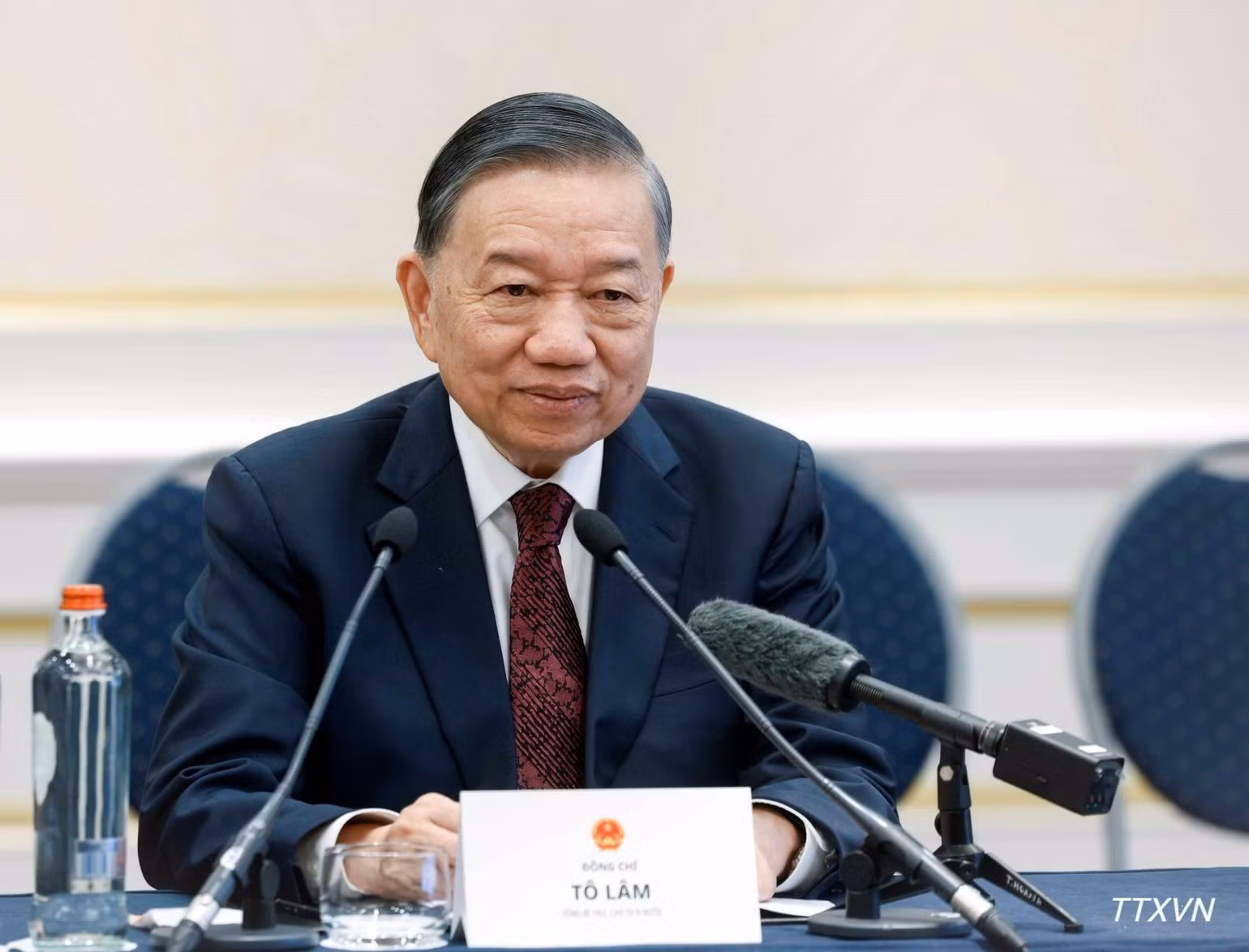 越共中央总书记、国家主席苏林在会见中发表讲话。（图片来源：越通社）