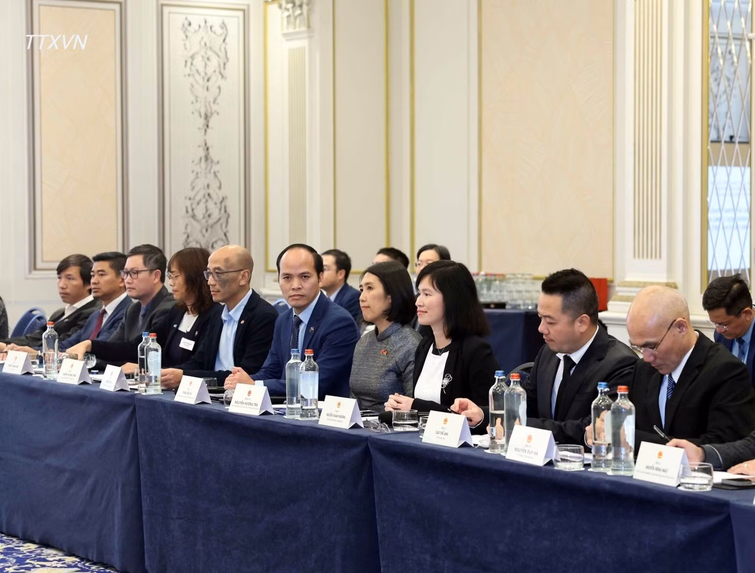 参加会见的在比利时和卢森堡的越南专家和知识分子。（图片来源：越通社）