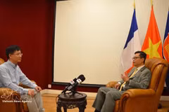 越南驻法国大使郑德海接受越通社记者的采访。（图片来源：越通社）