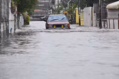 泰国曼谷暴雨引发洪涝灾害。（图片来源：新华社）