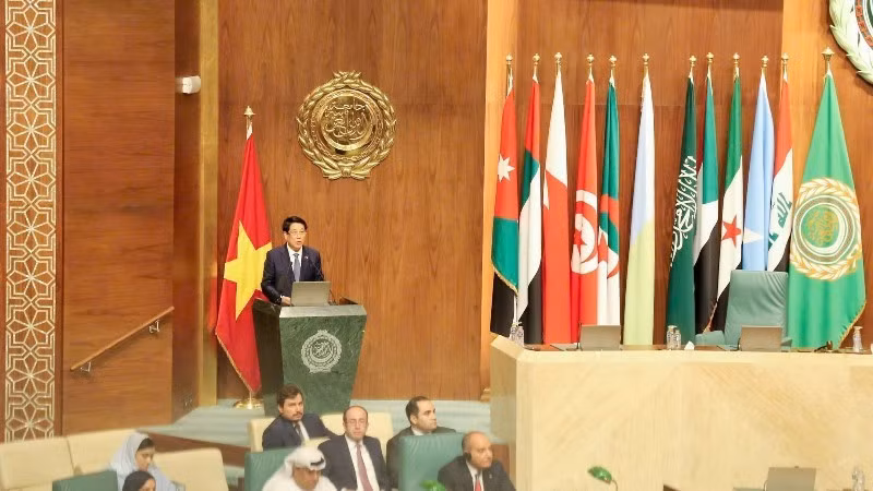 越南国家主席梁强发表政策演讲。（春棋 摄）