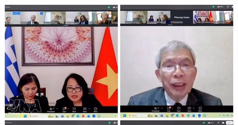 越南驻希腊大使馆组织线上对接会屏幕截图。（图片来源：越通社）