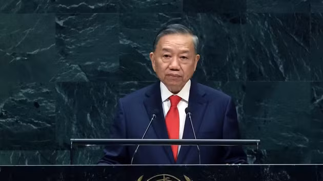 越共中央总书记、国家主席苏林在第81届联合国大会一般性辩论上发表讲话。（图片来源：越通社）