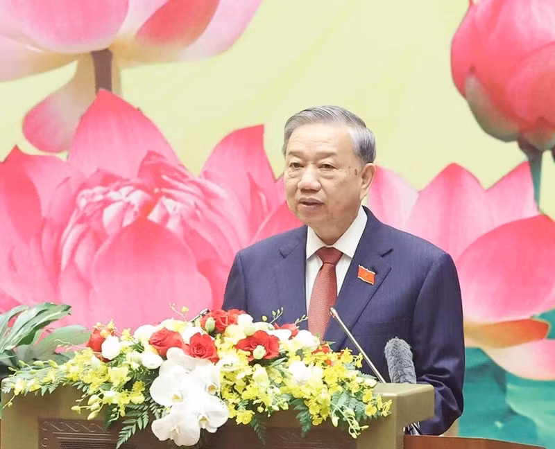 越共中央总书记苏林在会上发言。