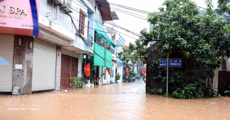 奇穹河水位持续上涨，越南谅山省多地沿江及低洼区域出现严重积水。（图片来源：越通社）