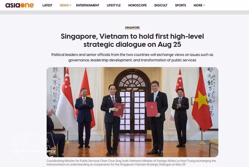 新加坡AsiaOne网站对越共中央书记处常务书记陈锦秀访问新加坡之行进行了报道。（图片来源：越通社）