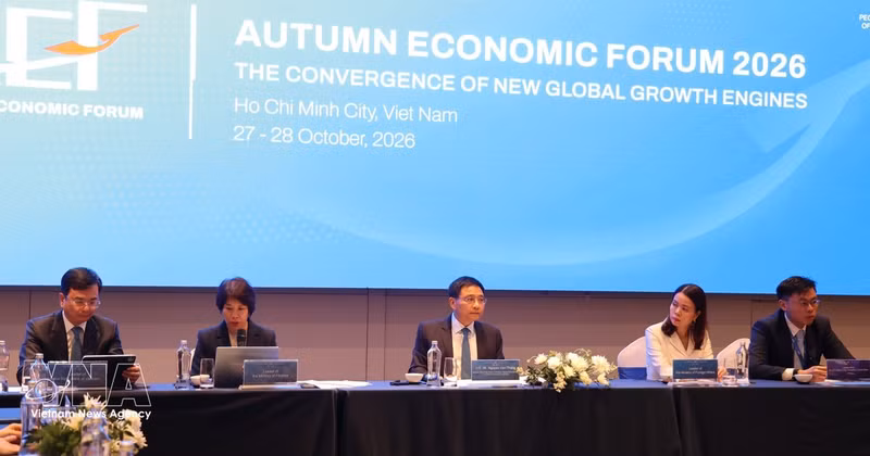 越南政府副总理、越南国际金融中心执行委员会主席阮文胜与胡志明市国际金融中心成员及潜在投资者举行工作会谈。（图片来源：越通社）